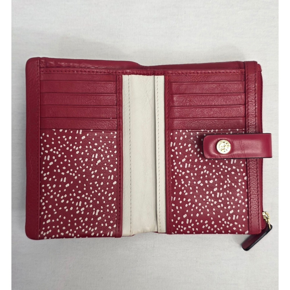 Radley London Red Leather Bifold Wallet Dalmatian Dot Print Zip Pocket - Picture 13 of 16